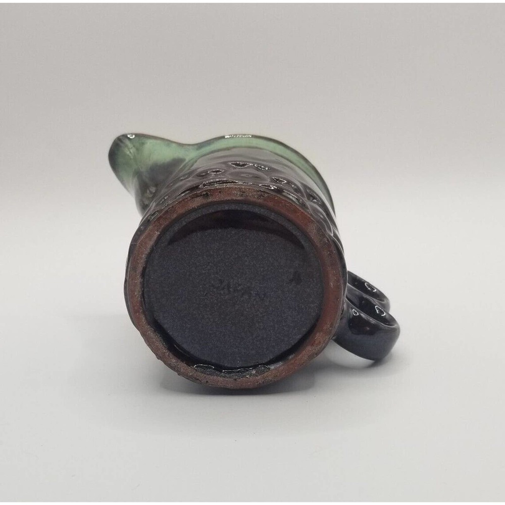 Vintage Japan Dark Brown Green Drip Glaze Trigger Handle Pottery Creamer Pitcher - Picture 6 of 9